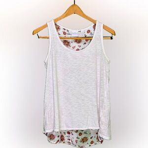 Mixed Media White Tank Top with Colorful Floral Inlay